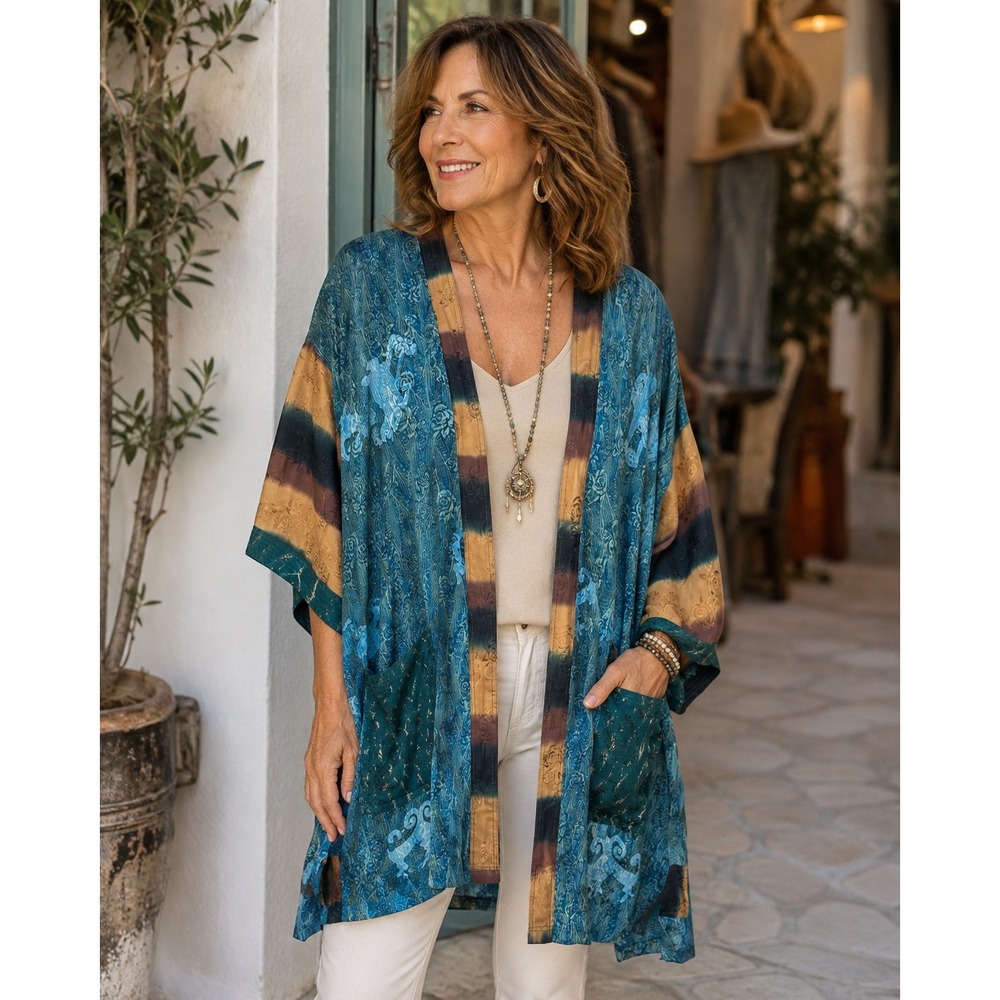 Kusnadi NY Floral Jacquard Kimono Open Cardigan One Size OS Hippie Artsy *Flawed - Picture 1 of 16